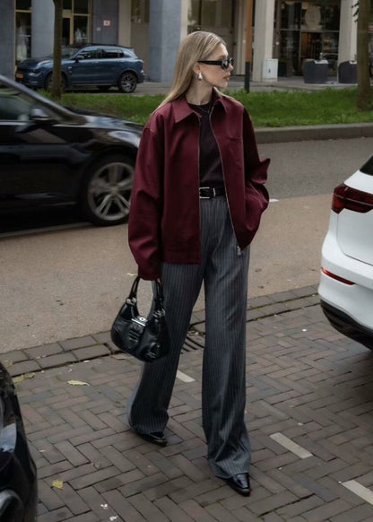 Crimson Way – Oversized Zip-Up Jacket in Deep Burgundy