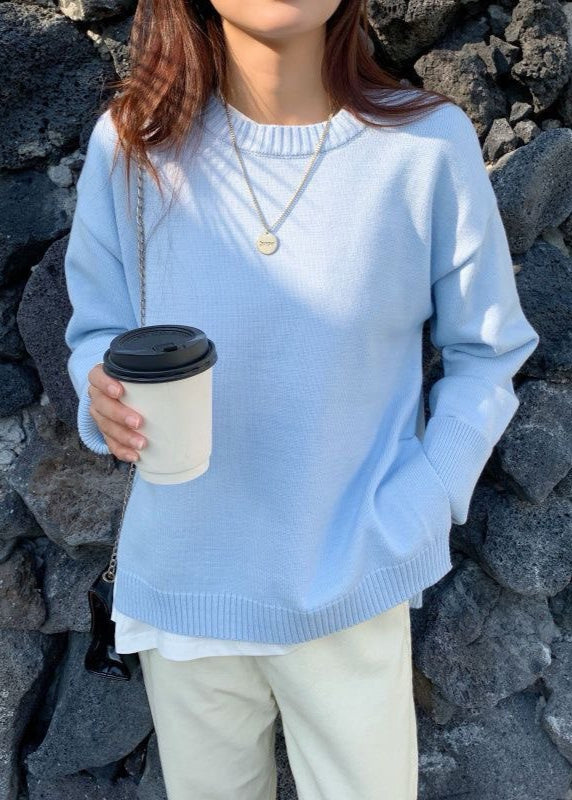 Skyline Knit Pullover - Soft Blue Crewneck Sweater