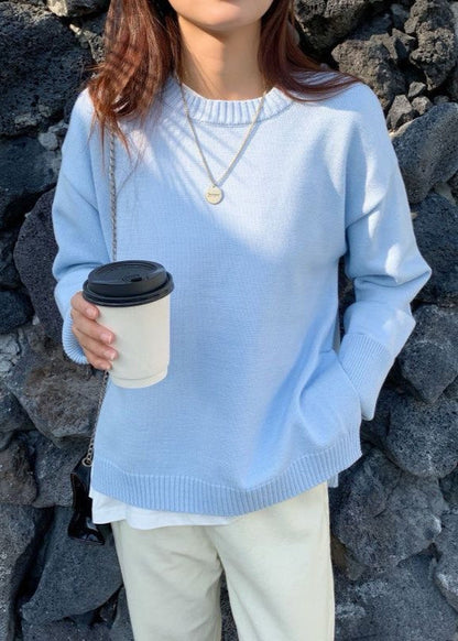 Skyline Knit Pullover - Soft Blue Crewneck Sweater