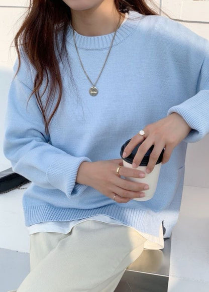 Skyline Knit Pullover - Soft Blue Crewneck Sweater