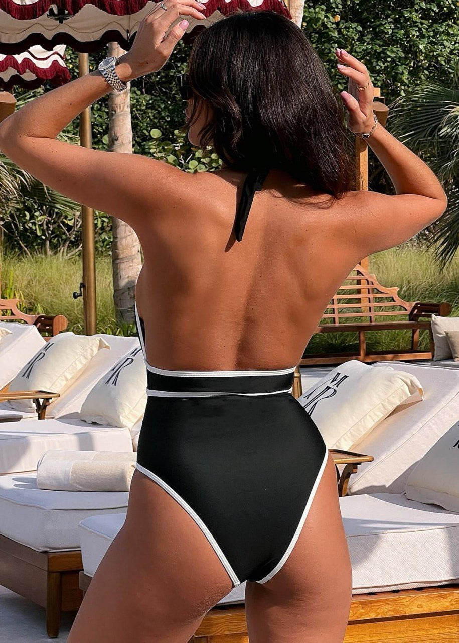 Sableline - Deep V Halter One-Piece Swimsuit