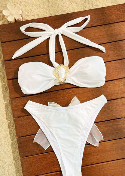 Riviera Glow - White Bandeau Bikini Set with Bow Detail