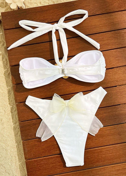 Riviera Glow - White Bandeau Bikini Set with Bow Detail