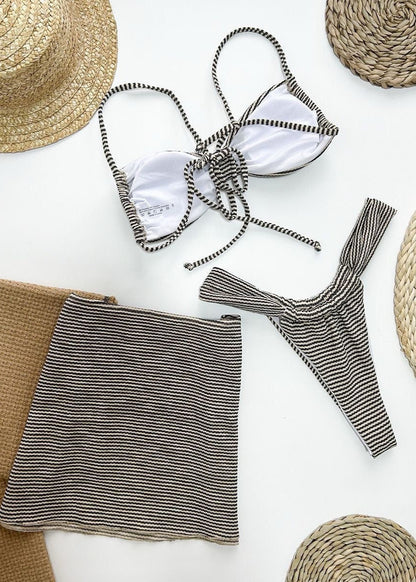 Riviera Striped Bikini Set with Skirt Cover-Up