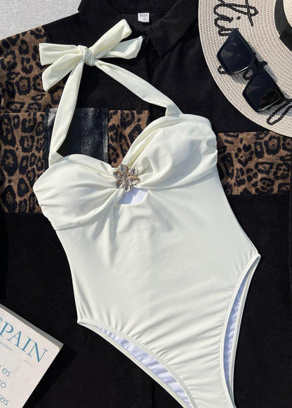 Solene Halter One-Piece Swimsuit with Floral Charm