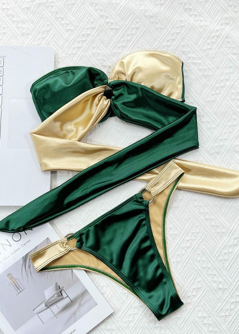 Verona - Two-Tone Satin Bandeau Bikini Set