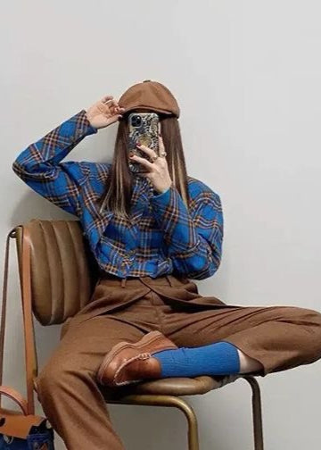 Siena - Retro Plaid Button-Up Shirt with Long Sleeves