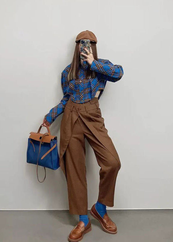 Siena - Retro Plaid Button-Up Shirt with Long Sleeves