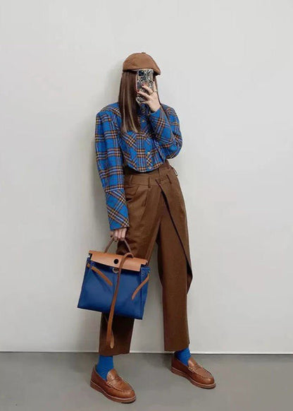 Siena - Retro Plaid Button-Up Shirt with Long Sleeves