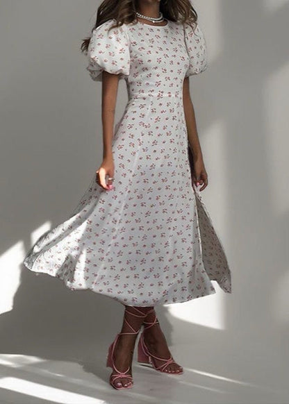 Blush Petal Cutout Puff Sleeve Dress