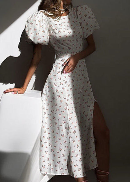 Blush Petal Cutout Puff Sleeve Dress