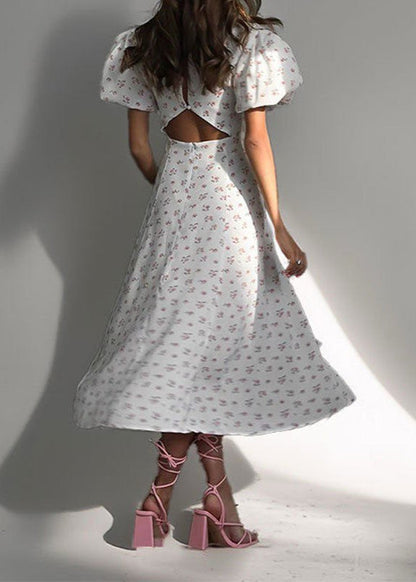 Blush Petal Cutout Puff Sleeve Dress