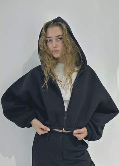 BubbleZip Cropped Hoodie with Balloon Sleeves