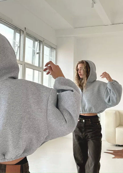 BubbleZip Cropped Hoodie with Balloon Sleeves