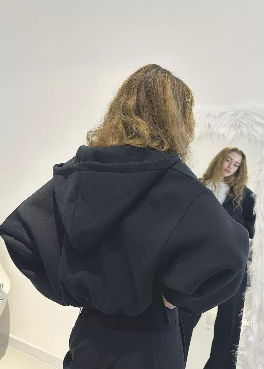 BubbleZip Cropped Hoodie with Balloon Sleeves