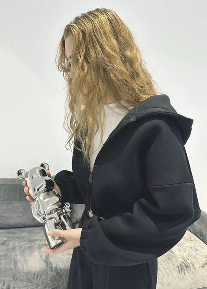 BubbleZip Cropped Hoodie with Balloon Sleeves