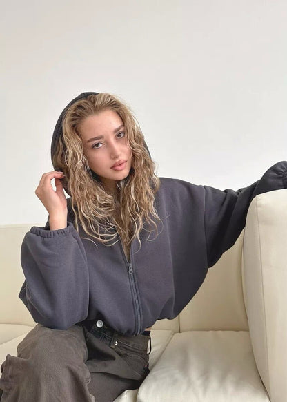 BubbleZip Cropped Hoodie with Balloon Sleeves