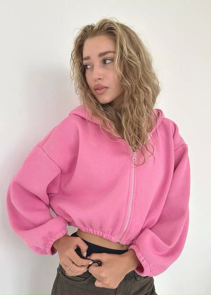 BubbleZip Cropped Hoodie with Balloon Sleeves