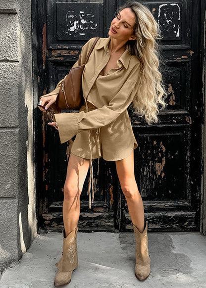 Riviera Sands - Cropped Shirt & Drawstring Shorts Set