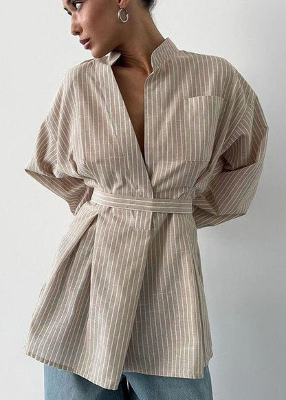 Brera - Striped Tie-Waist Shirt Blouse
