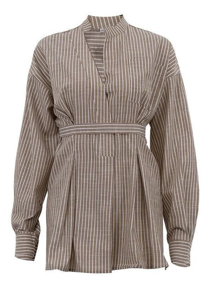 Brera - Striped Tie-Waist Shirt Blouse