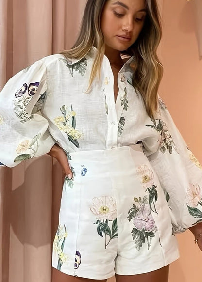 Wild Bloom - Floral Puff Sleeve Shirt and Shorts Set
