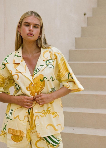 Limoncello Vista - Lemon Print Shirt and Shorts Set