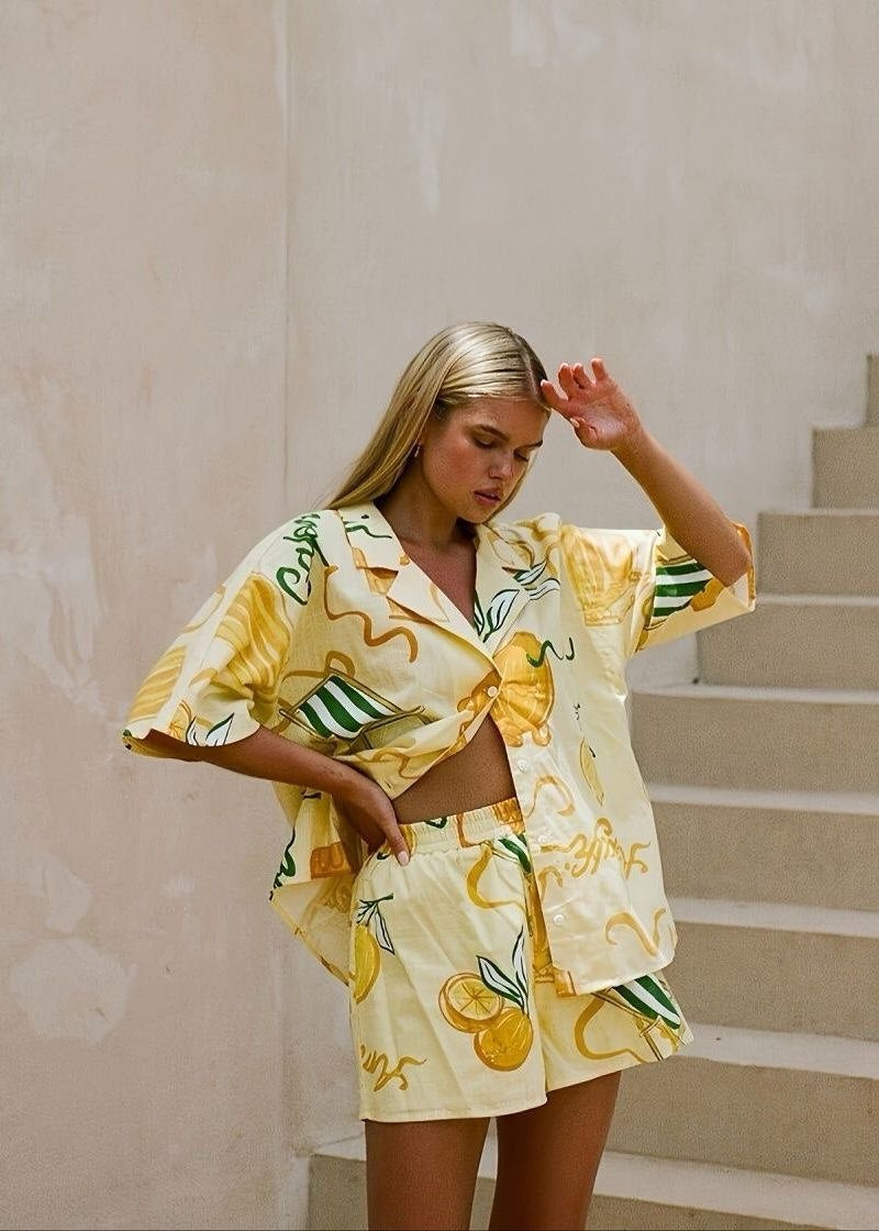 Limoncello Vista - Lemon Print Shirt and Shorts Set