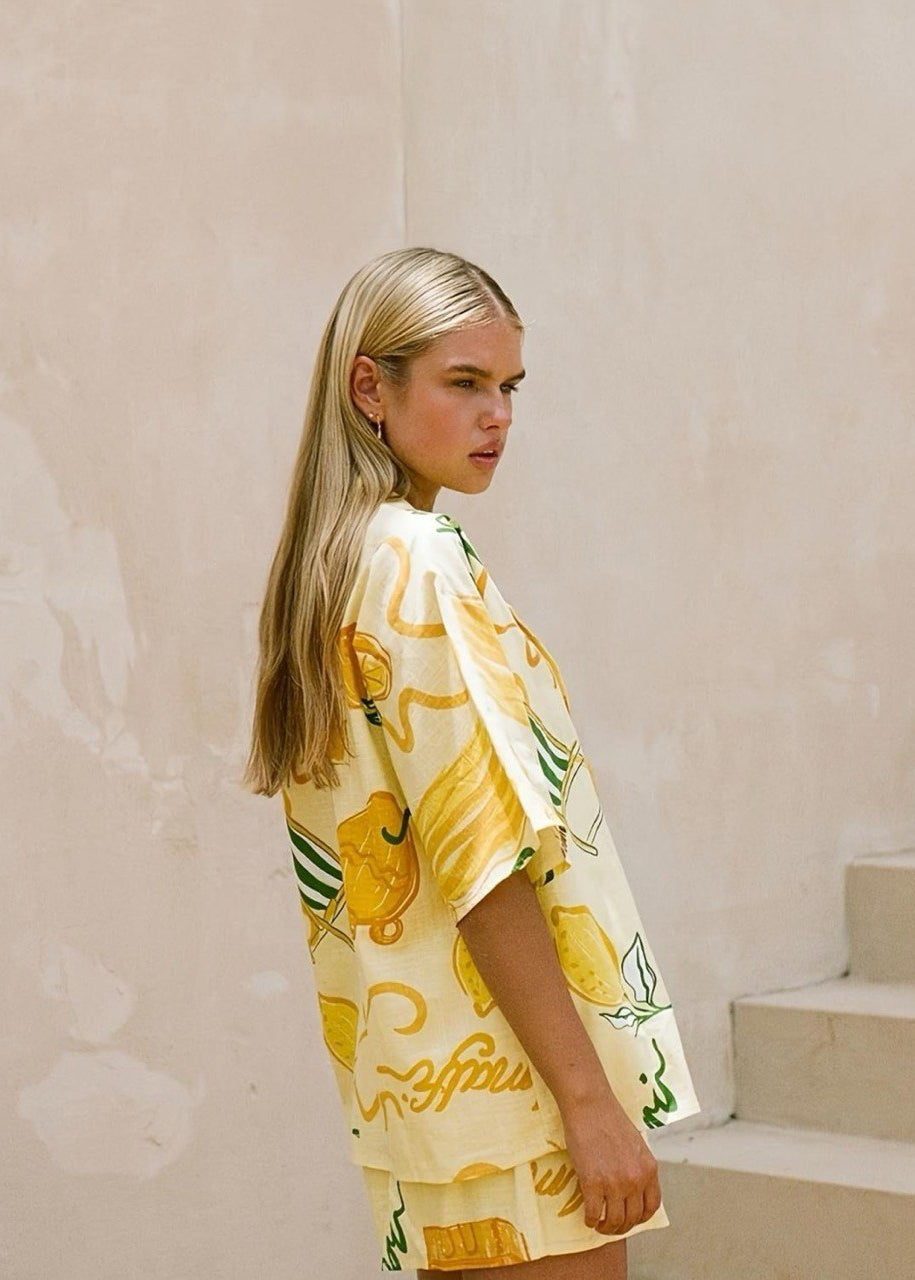 Limoncello Vista - Lemon Print Shirt and Shorts Set