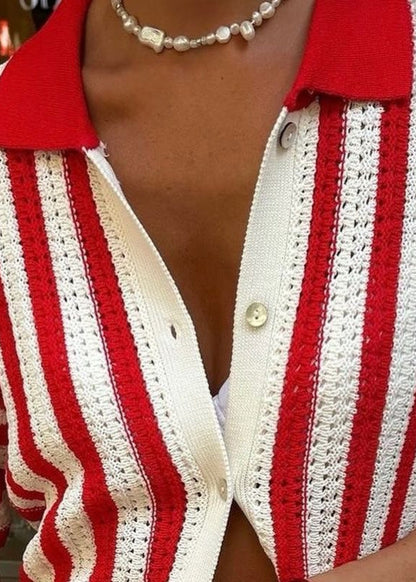 Marseille Stripe - Crochet Knit Button-Up Shirt
