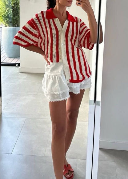 Marseille Stripe - Crochet Knit Button-Up Shirt