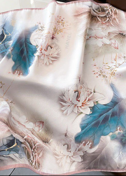 Lotus Veil - Floral Satin Square Scarf