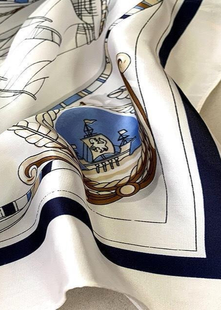 Nautical Crest - Satin Square Scarf with Maritime Motif