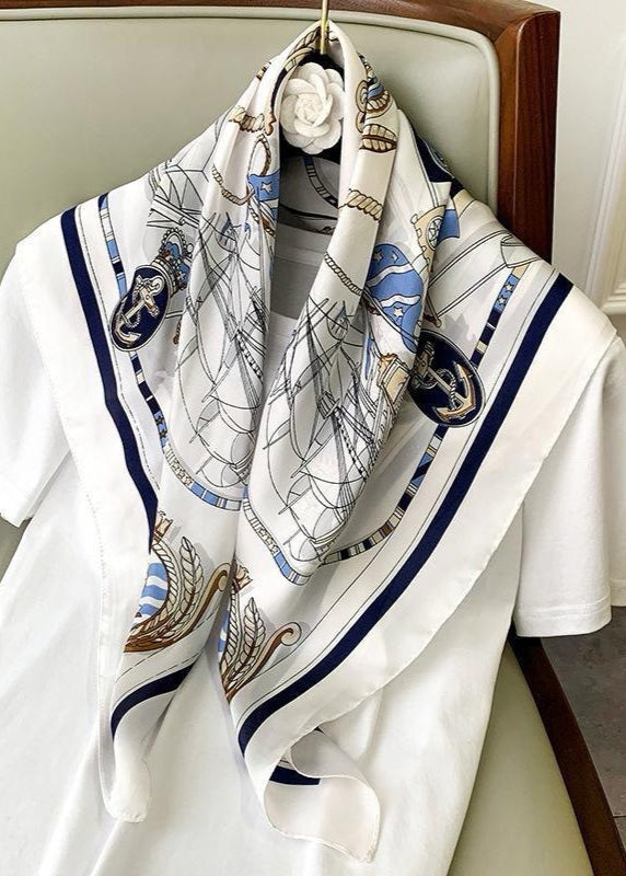 Nautical Crest - Satin Square Scarf with Maritime Motif