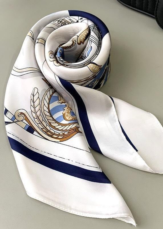 Nautical Crest - Satin Square Scarf with Maritime Motif
