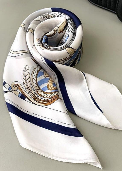 Nautical Crest - Satin Square Scarf with Maritime Motif