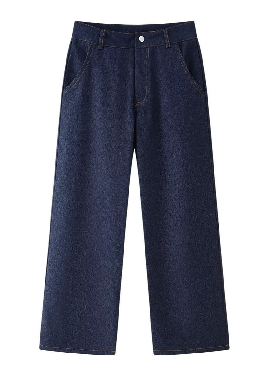 Indigo Structure Denim Set – Belted Oversized Jacket and Straight-Leg Pants