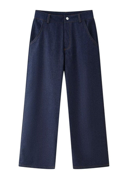 Indigo Structure Denim Set – Belted Oversized Jacket and Straight-Leg Pants