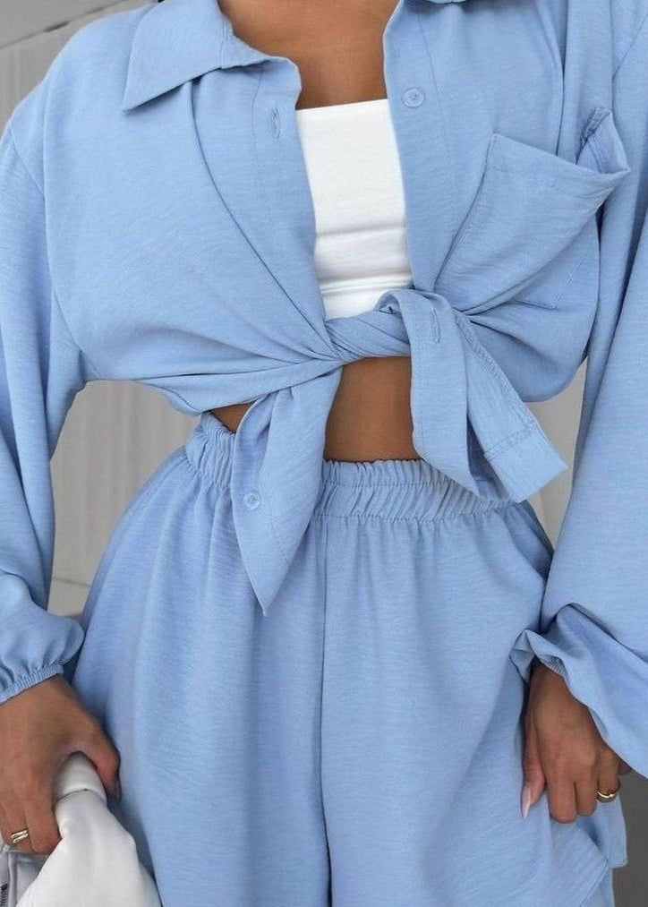 Skye Soft Blue Set – Oversized Button Shirt & Elastic Shorts