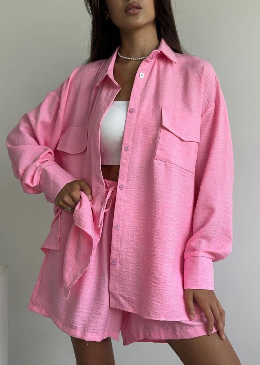 Noelle Beige Set – Button-Down Shirt & Drawstring Shorts