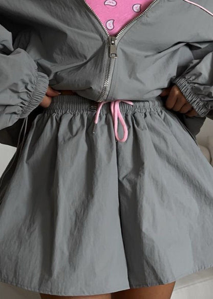 Stormline Windbreaker Set – Oversized Zip Jacket & High-Waist Shorts