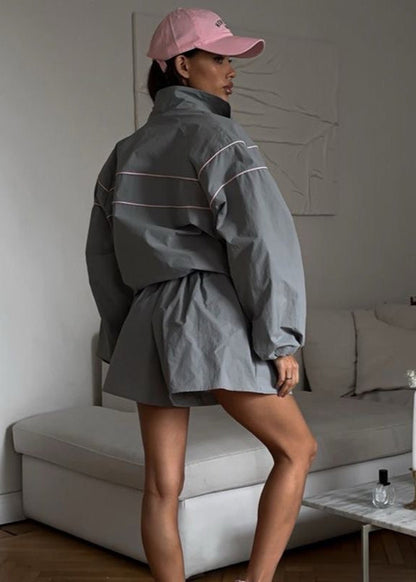 Stormline Windbreaker Set – Oversized Zip Jacket & High-Waist Shorts
