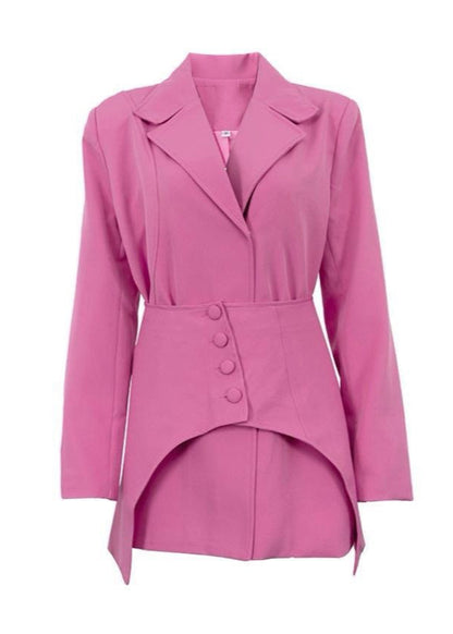 Zenia Tailored Set – Asymmetric Buttoned Blazer & Mini Shorts in Pink