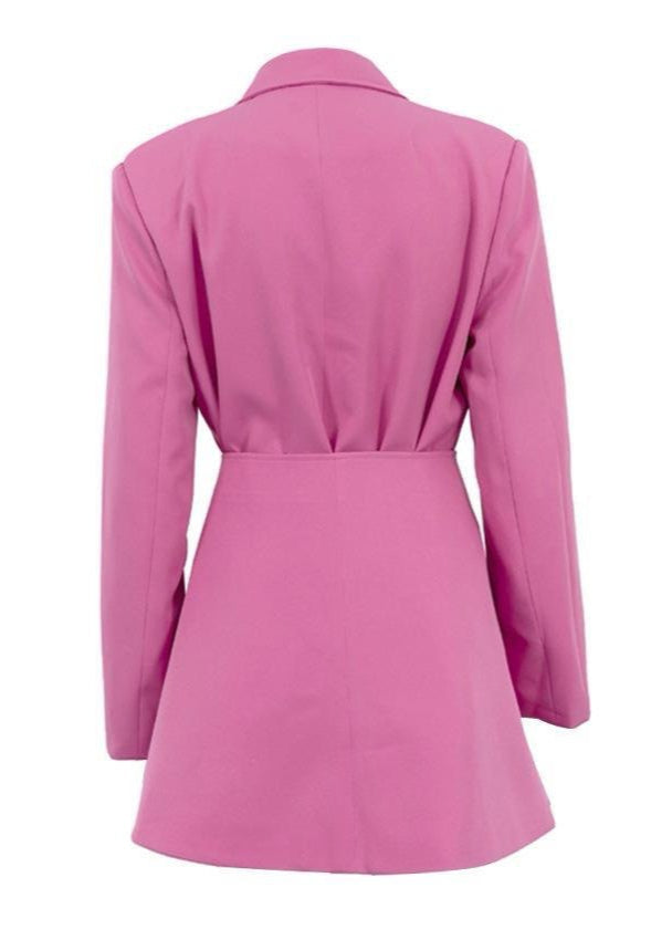 Zenia Tailored Set – Asymmetric Buttoned Blazer & Mini Shorts in Pink