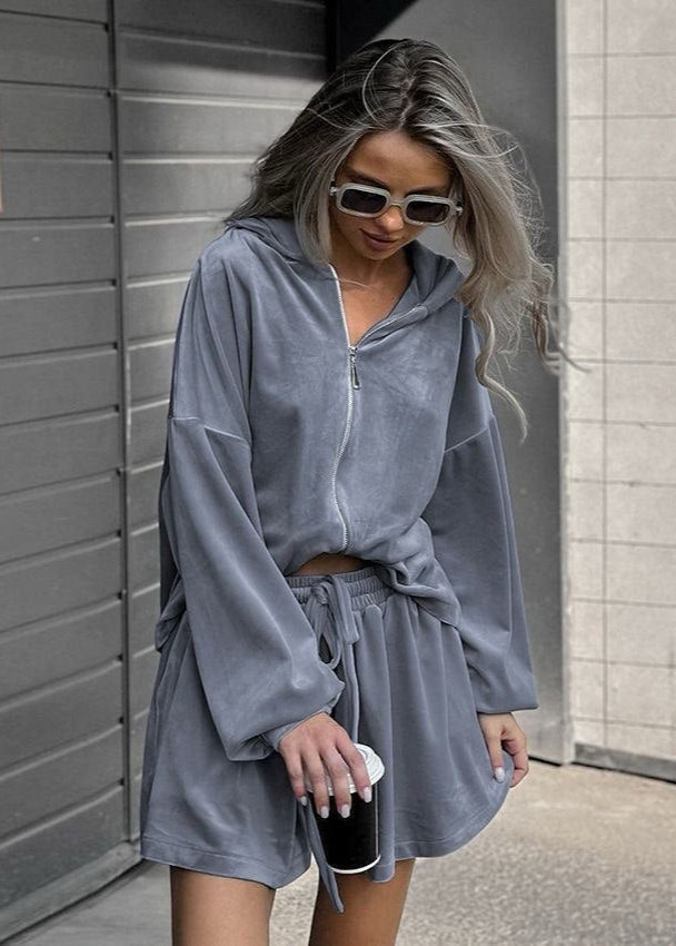 Velour Cloud - Zip Hoodie & Shorts Lounge Set