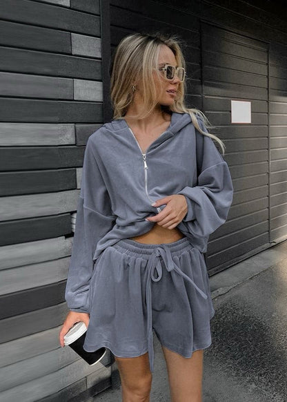 Velour Cloud - Zip Hoodie & Shorts Lounge Set
