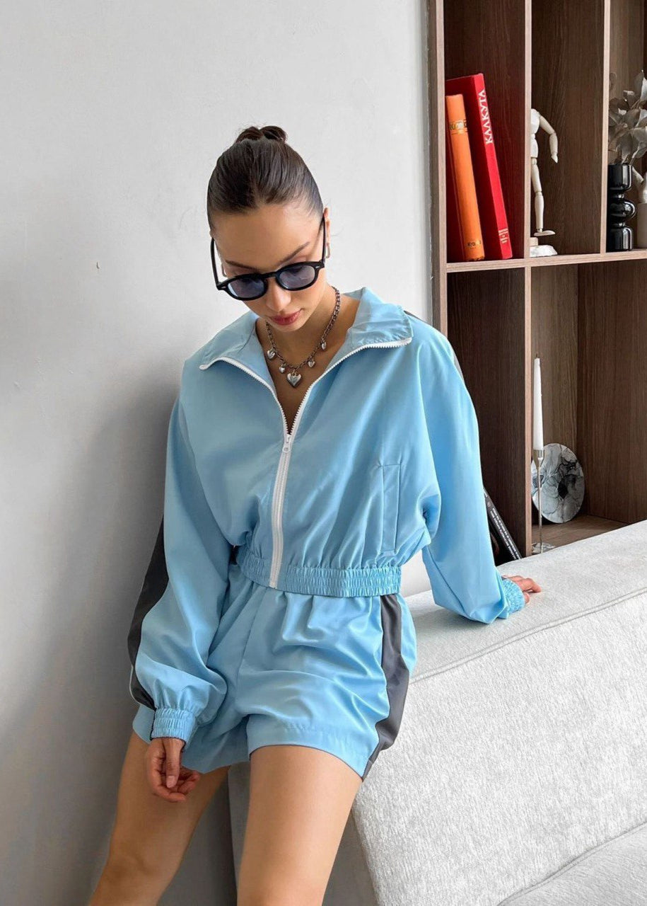 Skyline Zip-Up Active Romper - Light Blue Windbreaker Set