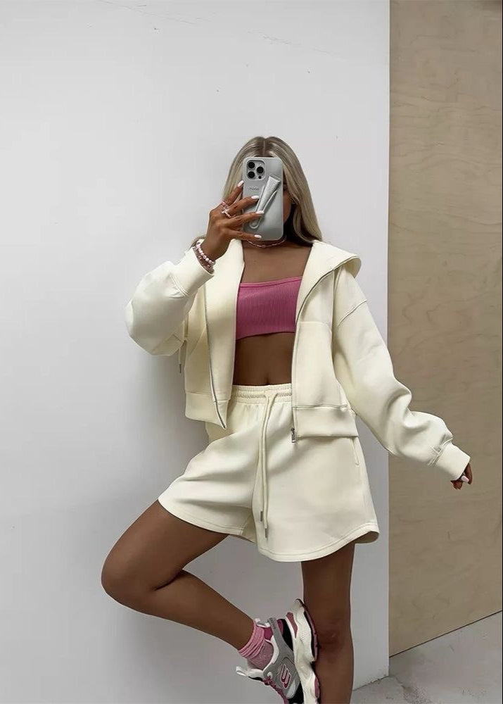 Vanilla Move - Hoodie & High-Rise Lounge Shorts Set