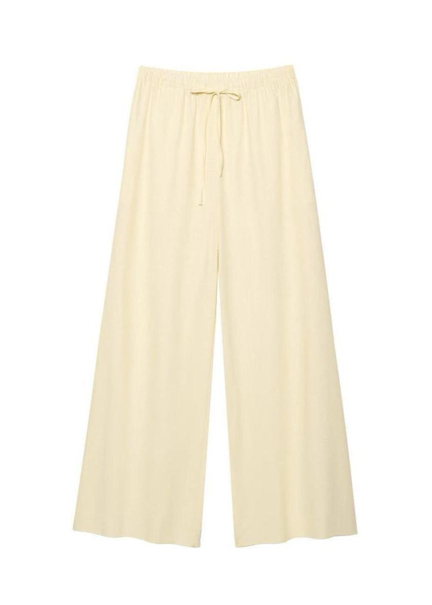 Limonetta - Scalloped Tie-Front Blouse & Wide-Leg Pants Set