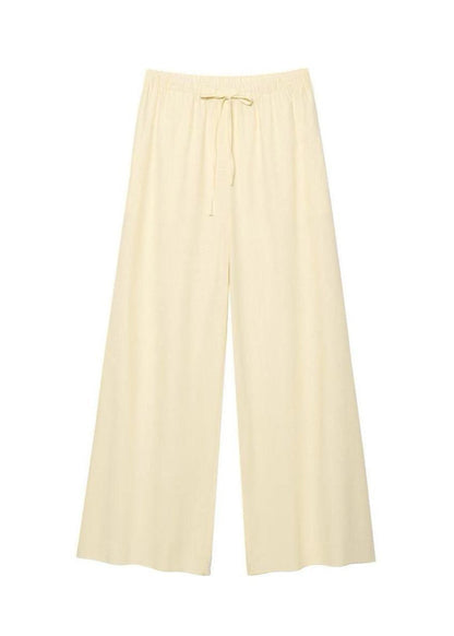 Limonetta - Scalloped Tie-Front Blouse & Wide-Leg Pants Set